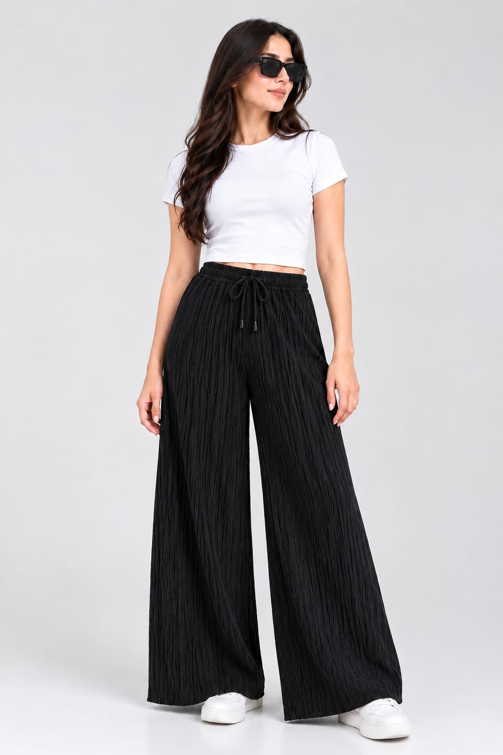 Black Eastrobe stretch crinkle jersey wide-leg trousers for women