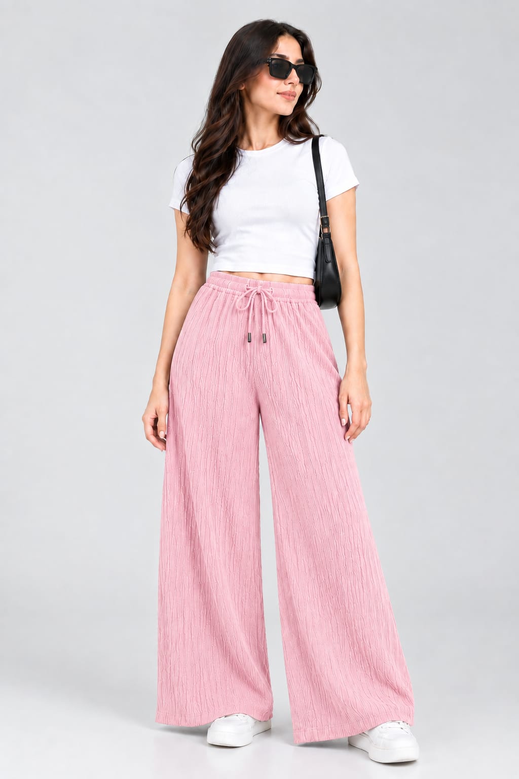 Baby pink Eastrobe women's stretch crinkle jersey wide-leg trousers