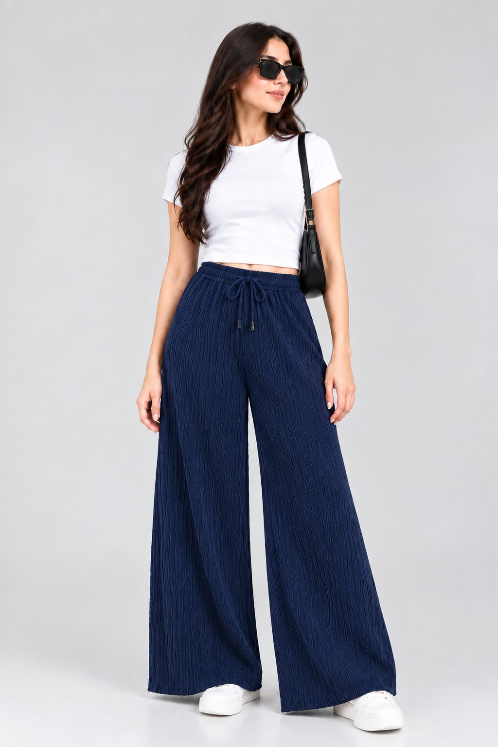Navy blue Eastrobe women's stretch crinkle jersey wide-leg trousers
