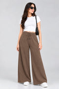 Skin brown Eastrobe women's stretch crinkle jersey wide-leg trousers