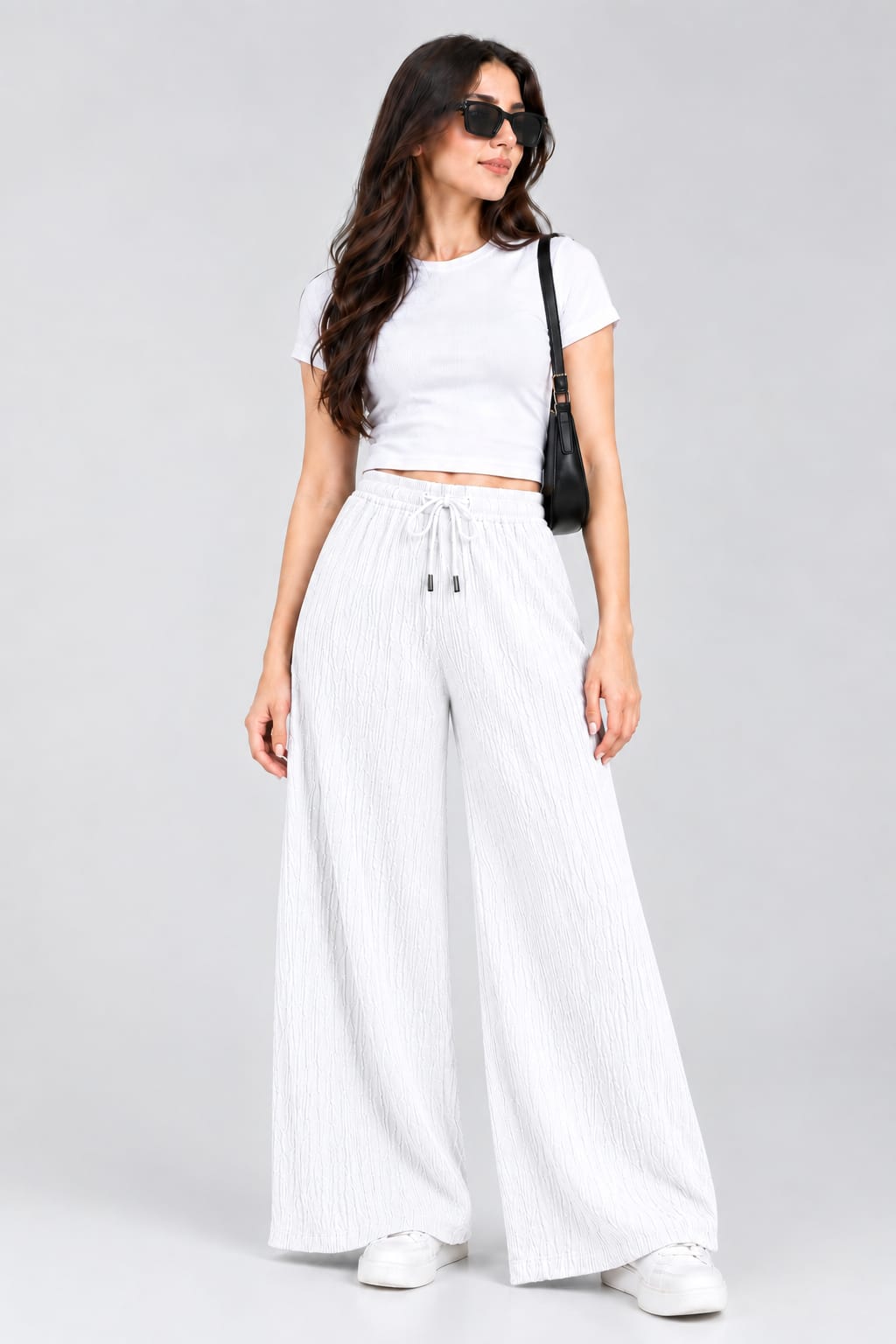 White Eastrobe women's stretch crinkle jersey wide-leg trousers